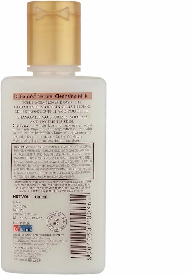 Dr Batra'S Natural Cleansing Milk Enriched With Echinacea & Chamomile - 100 Ml
