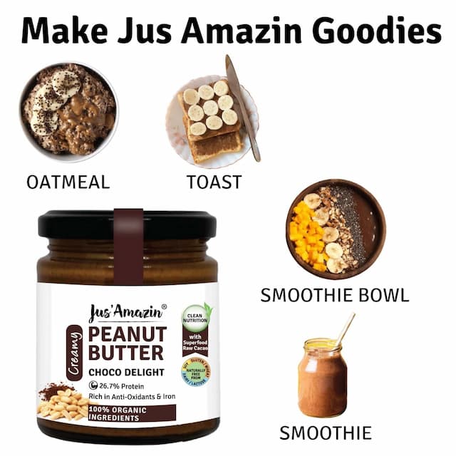 Jus Amazin Creamy Organic Peanut Butter - Choco Delight (200g) No Refined Sugar