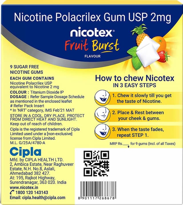 Nicotex Nicotine Gums Fruit Burst Flavour 2mg | Helps Quit Smoking