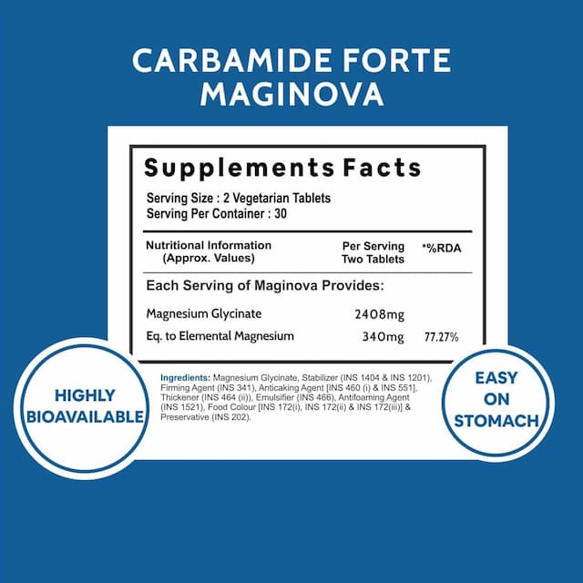 Carbamide Forte Chelated Magnesium Glycinate 2408mg Supplement - Better Sleep - 60 Tablets