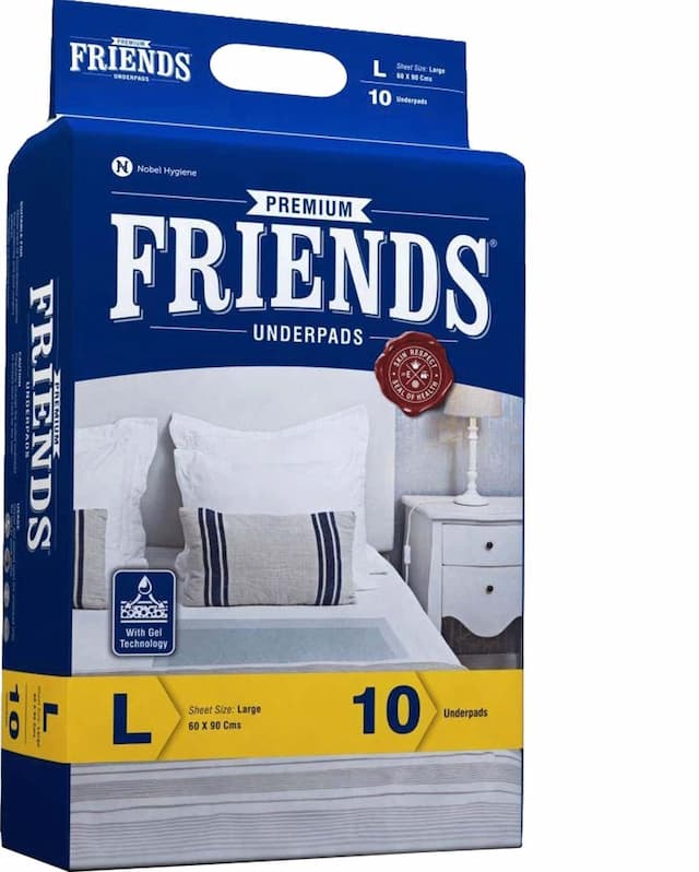 Friends Premium Underpads, Large 60 X 90 Cm, Super Absorbent Polymer & Soft Surface, 10s Pack