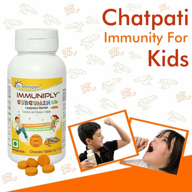 Dr. Morepen Immuniply Turmeric Curcumin Tablets, Vitamin C For Kids, Chewable Immunity Boost - 50g