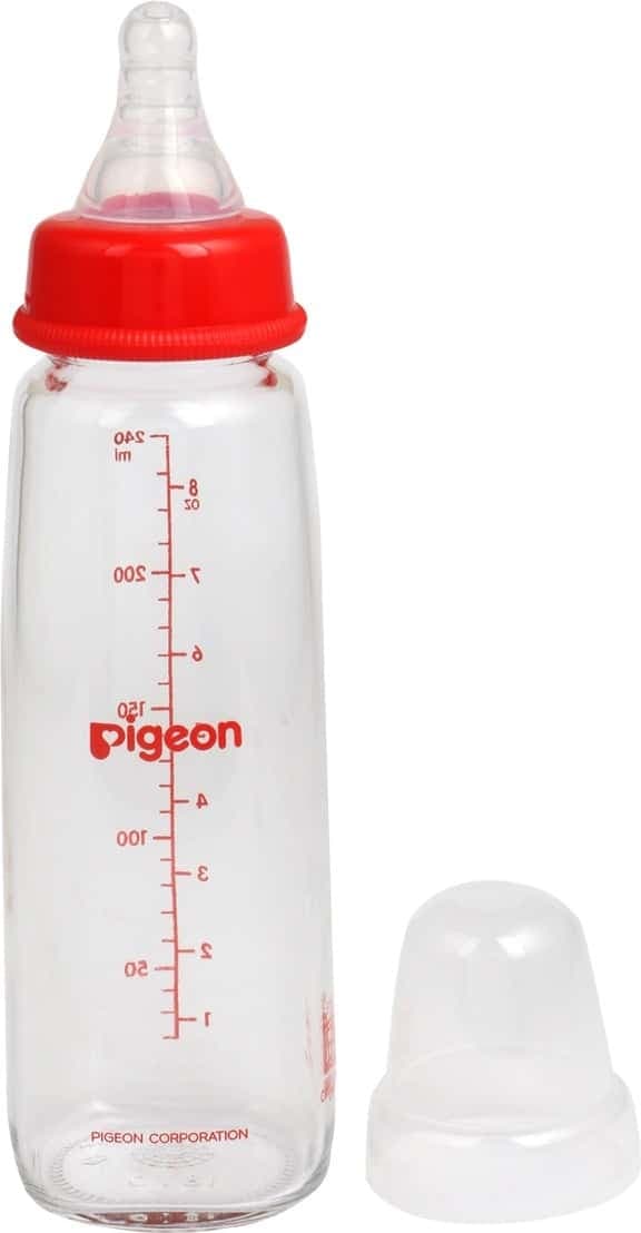 Pigeon Glass Feeding Bottle 240ml Red With Add Nipple L