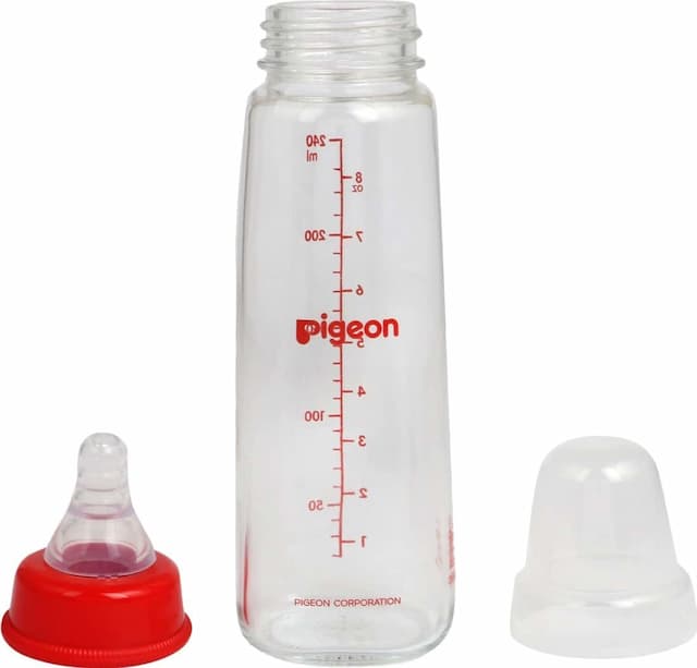 Pigeon Glass Feeding Bottle 240ml Red With Add Nipple L