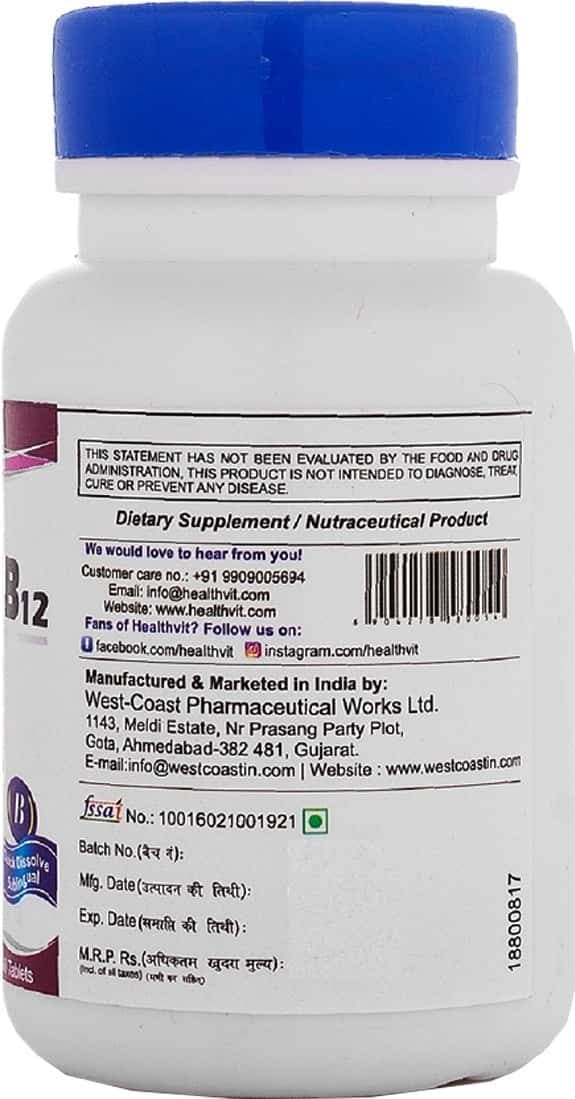 Healthvit Vitamin B12 500mcg For Vitamin B12 Deficiency - 60 Tablets