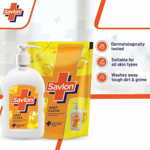 Savlon Deep Clean Germ Protection Liquid Handwash 200ml Pump + 175ml Refill