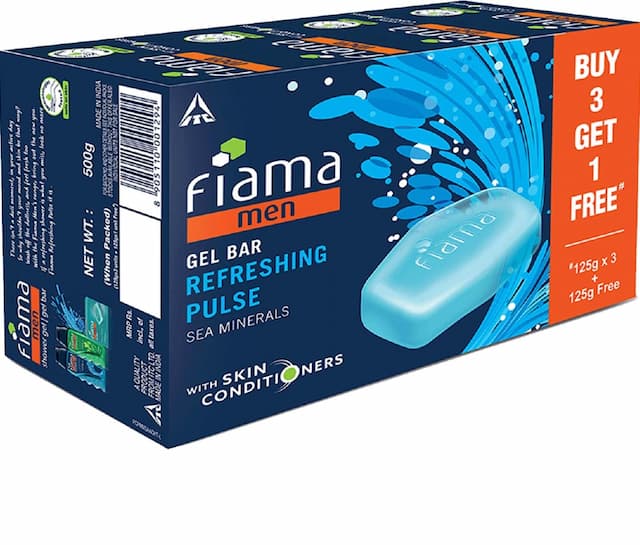 Fiama Men Gel Bathing Bar - Refreshing Pulse Buy3, Get1 Free (125gm)