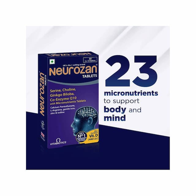 Neurozan - Health Supplements (23 Micronutrients Including Botanical Extract Of Ginkgo Bilobo) With Wellman 30 Tablet Free