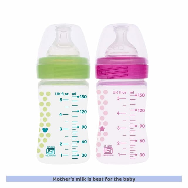 Chicco Bipack Well Being Feeding Bottle 150ml Pink Green