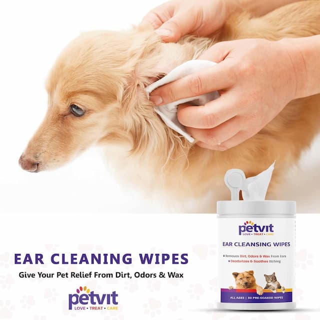 Petvit Ear Cleansing Wipes For Dogs And Cats To Remove Odors & Wax From Ear -50 Wipes | Pack Of 2