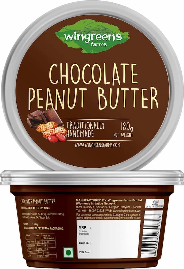 Wingreens Farms Chocolate Peanut Butter -180g Jar