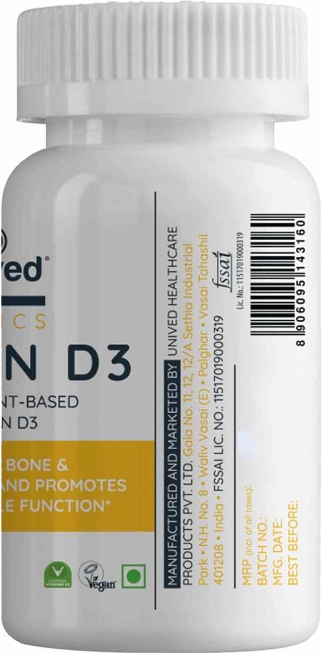 Unived Plant-Based Vitamin D3, Bone, Cognitive, Immune Health - 60 Capsules