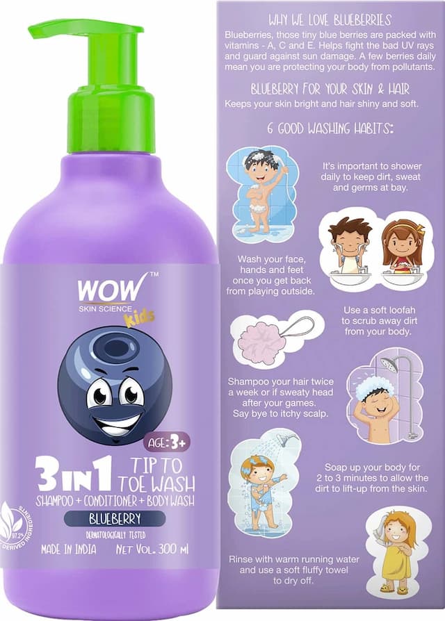 Wow Skin Science Kids 3 In 1 Tip To Toe Wash - 300 Ml Blueberry