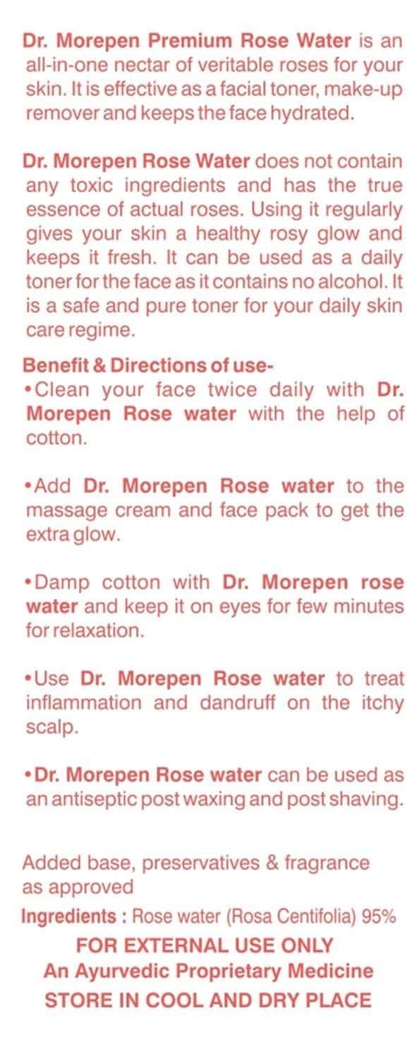 Dr. Morepen Pure & Natural Rose Water Spray For Face, No Alcohol - 100ml