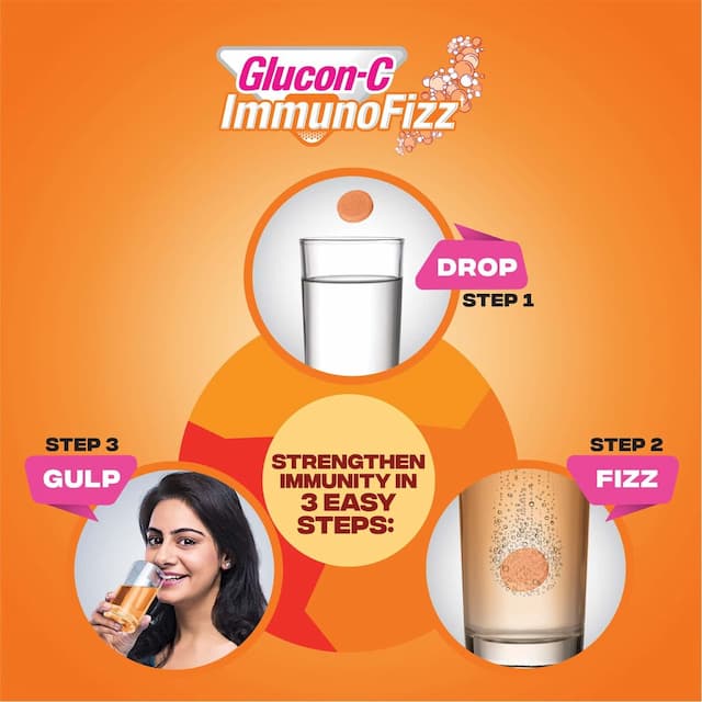 Glucon C Immunofizz Lemon Flavored Effervescent Tablets With 1000mg Amla, Vitamin C And Zinc, Strengthens Immunity, (Pack Of 4), 20 Tablets Per Bottle