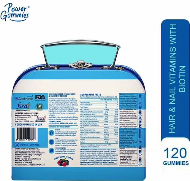 Power Gummies Hair Vitamins With Biotin Multivitamin Gummies (2 Month Pack) Bottle - 120 Gummies