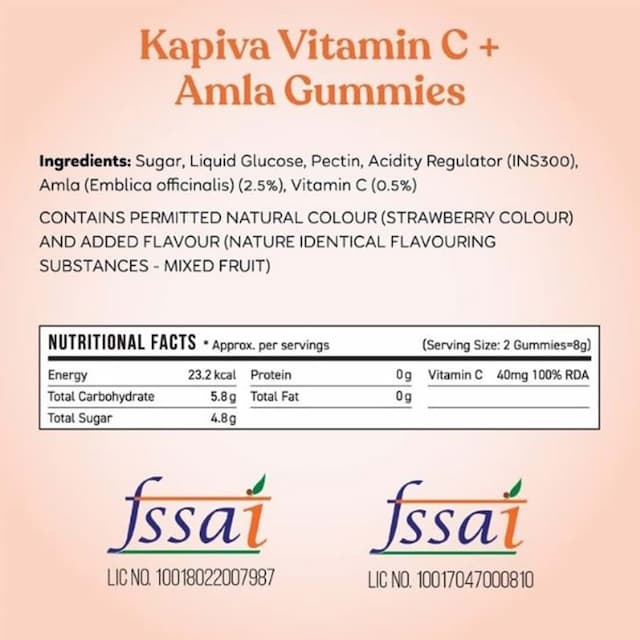 Kapiva Vitamin C + Amla Gummies (Helps Boost Immunity) - 10 Gummies