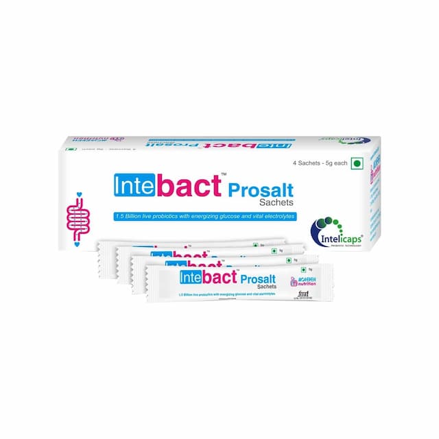 Intebact Prosalt Sachets For Immunity With Live Probiotics For Gut With Electrolytes - 4 Sachets