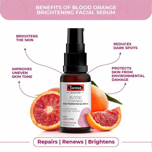 Swisse Skincare Blood Orange Brightening Facial Serum With Olive Leaf Extract Niacinamide - 30ml