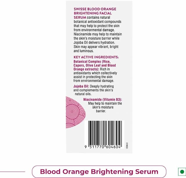 Swisse Skincare Blood Orange Brightening Facial Serum With Olive Leaf Extract Niacinamide - 30ml