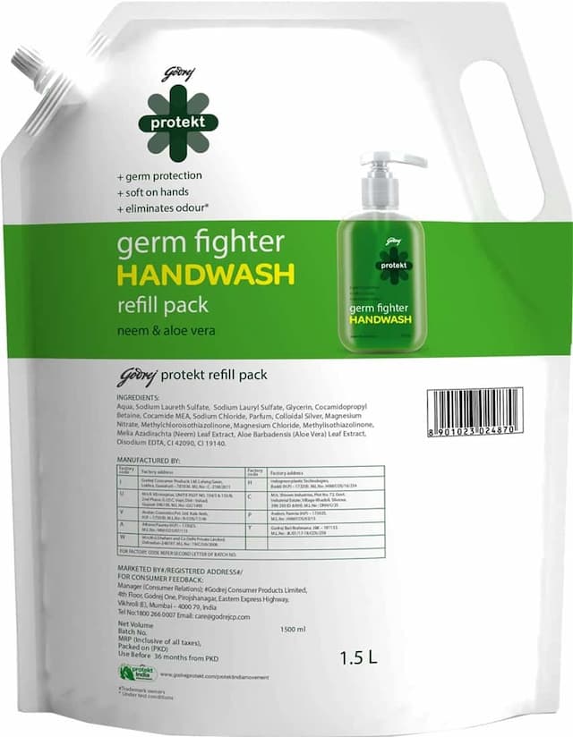 Godrej Protekt Germ Fighter Handwash Refill - Neem & Aloe Vera - 1.5l