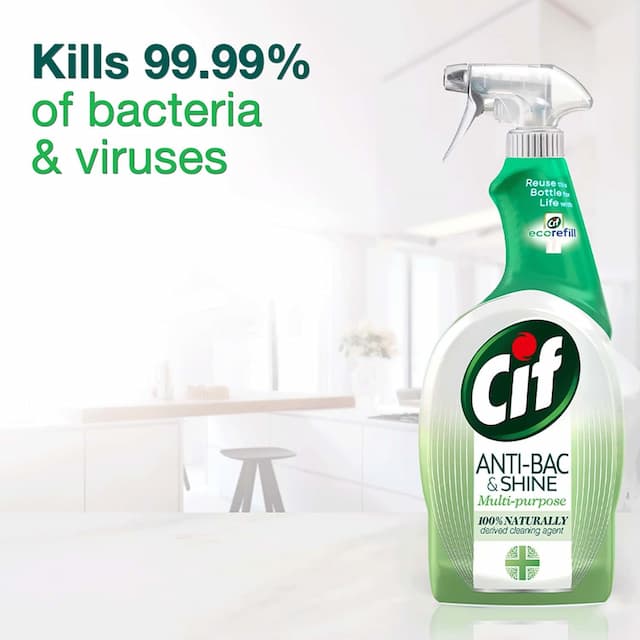 Cif Antibacterial & Shine Multipurpose Spray, Kills 99.9% Germs Without Bleach,700ml