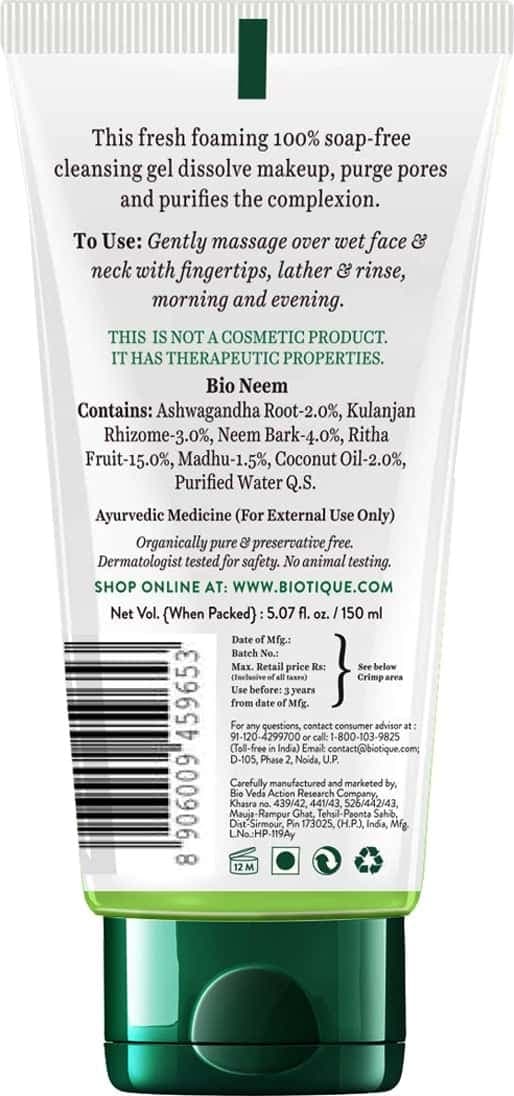 Biotique Bio Neem Purifying Face Wash For All Skin Types 150 Ml