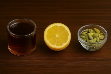 black tea, lemon juice and cardamom