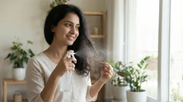 spritzing water on hair 