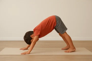 a kid doing mountain pose parvatasana