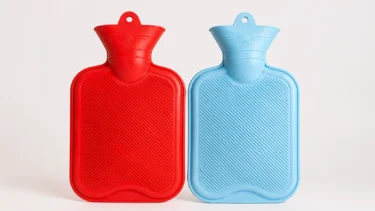 Red and blue hot water bottles
