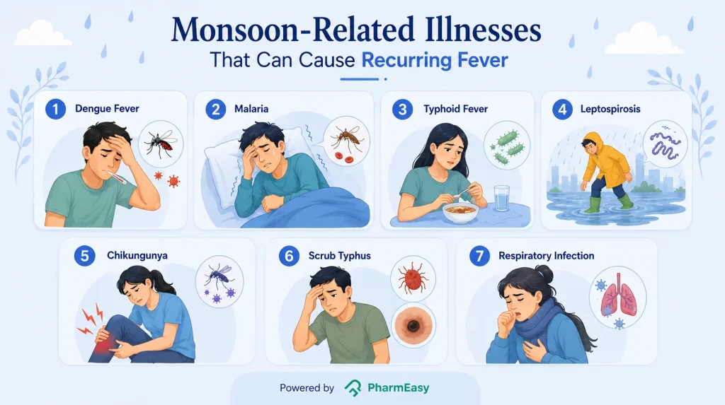 monsoon-related illnesses that can cause recurring fever