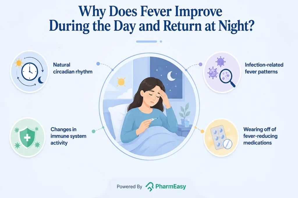why does fever improve during the day and return at night